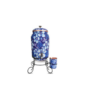 Pure copper water pot, blue floral, 5 L